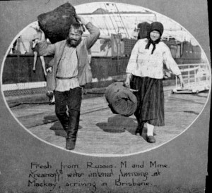 Russian immigrants disembarking from a ship at Brisbane in 1931