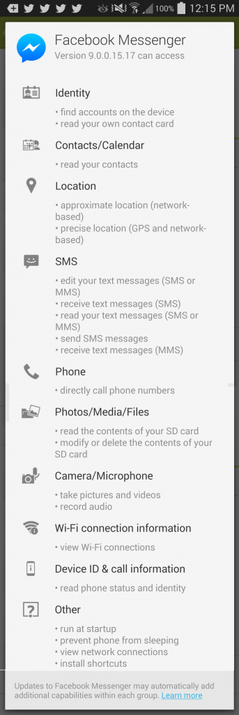 Facebook Messenger can access