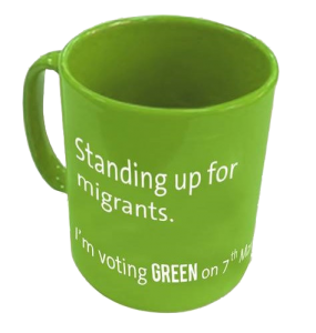 Green Party Standing Up For Migrants mug