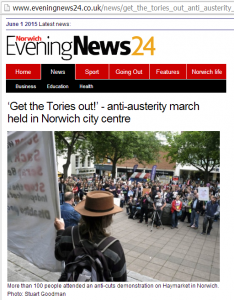 Norwich Evening News covers NPA Anti Austerity Rally