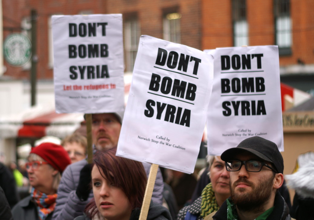 Don't Bomb Syria Rally, Norwich, 28 November 2015 photo by Katy Jon Went 