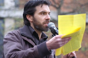 Muhammad Ameen Franklin speaking at Don't Bomb Syria Rally, Norwich, 28 November 2015 photo by Katy Jon Went 