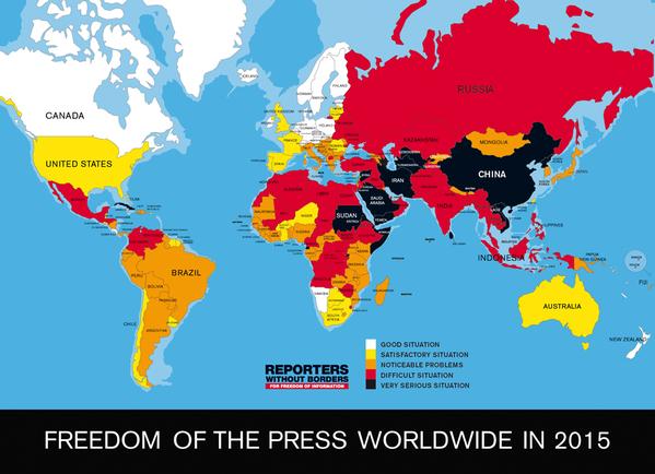 Freedom of the Press around the World 2015 RSF