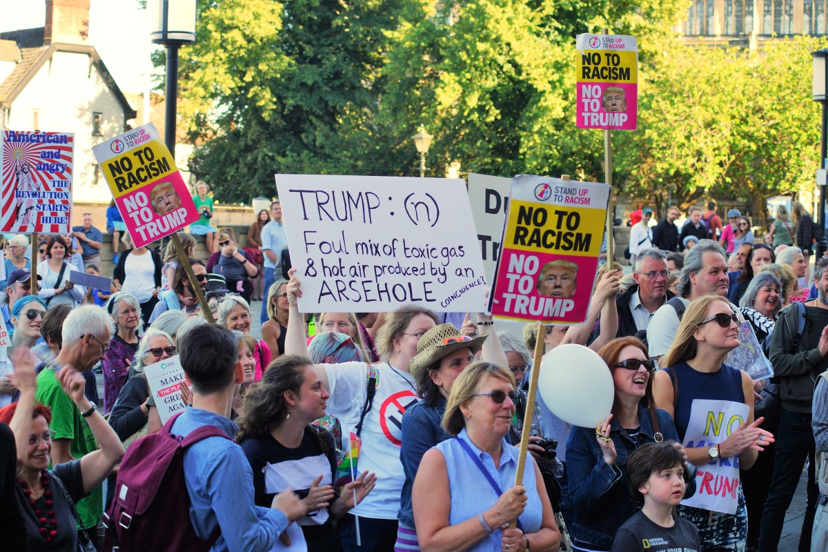 Signs protesting Donald Trump in Norwich