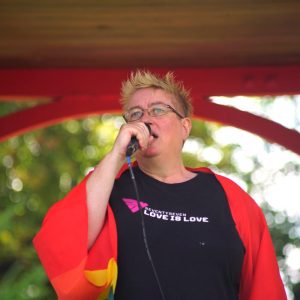 Julie Bremner speaking at King's Lynn & West Norfolk Pride