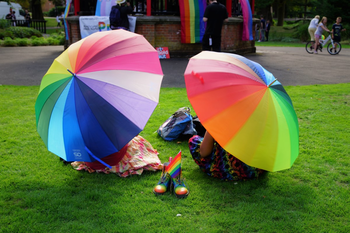 Rainbow umbrellas in The Walks at King's Lynn & West Norfolk Pride. Photo © Katy Jon Went