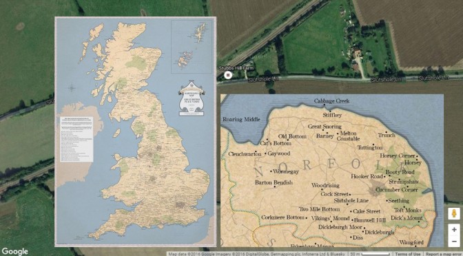 Naughty UK Place Names including Slutshole Lane, Norfolk