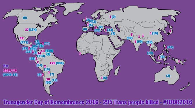 Transgender Day of Remembrance – 295 Trans murders #TDOR2016