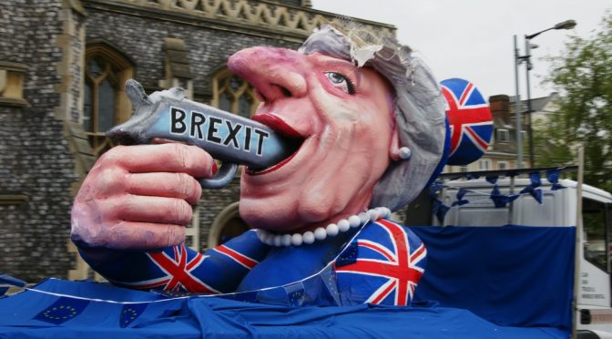 Theresa May Brexit Suicide float provokes mixed feelings in Norwich